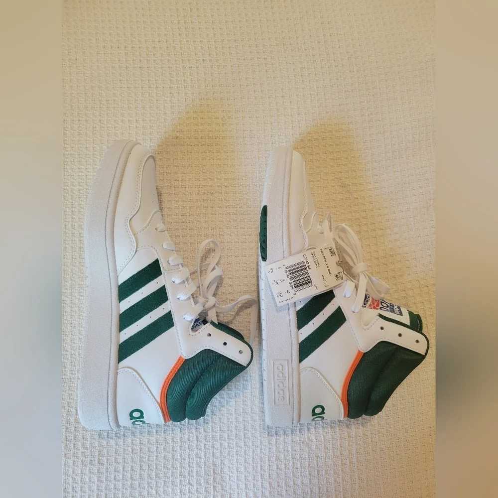 Adidas Men's White and Green High-Top Sneakers - Picture 9 of 11